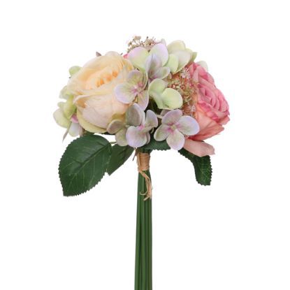 Picture of 29cm ROSE AND HYDRANGEA BUNDLE PINK/GREEN/PEACH