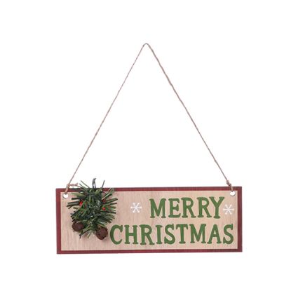 Picture of 22.5cm WOODEN MERRY CHRISTMAS HANGING SIGN WITH SPRUCE DECO