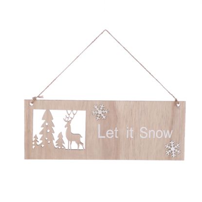 Picture of 29.5cm WOODEN LET IT SNOW HANGING SIGN WITH REINDEER DECO NATURAL/WHITE