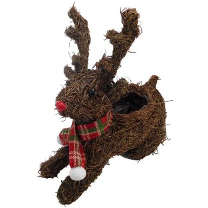 Picture of 31cm NATURAL SALIM SITTING REINDEER PLANTER WITH PLASTIC LINING