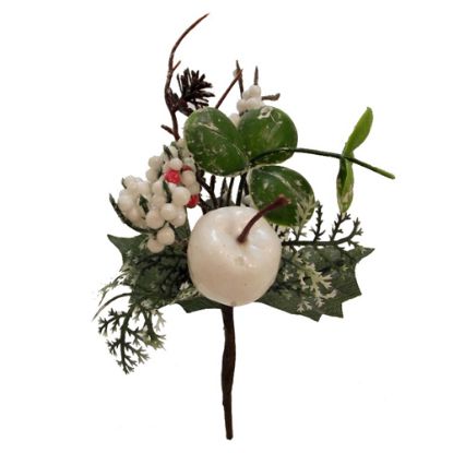 Picture of 21cm XMAS PICK WITH APPLE CONES AND BERRIES WHITE