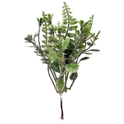 Picture of 20cm XMAS GLITTERED SNOWY MIXED FOLIAGE PICK GREEN