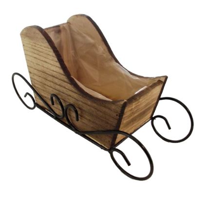 Picture of 26cm WOODEN SLEIGH PLANTER (PLASTIC LINED) NATURAL