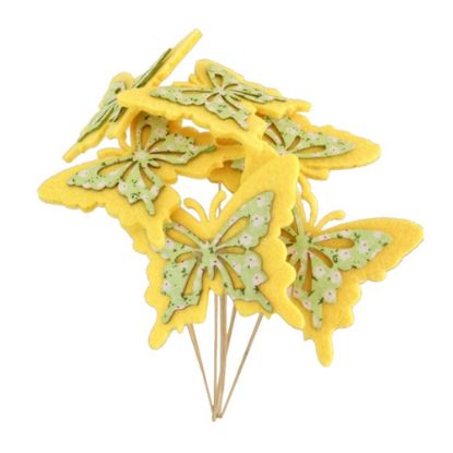 Picture of 7.5cm FELT BUTTERFLY WITH SPRING ON 50cm STICK YELLOW X 6pcs