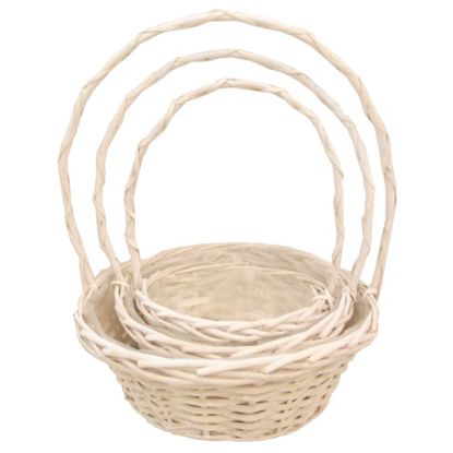 Picture of SET OF 3 ROUND PLANTING BASKETS (PLASTIC LINED) WHITE