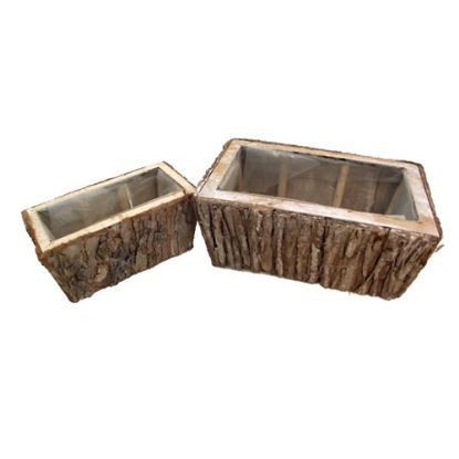 Picture of SET OF 2 RECTANGULAR CEDAR WOOD PLANTER (PLASTIC LINED) GREY WHITE WASHED - GARDEN
