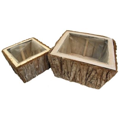 Picture of SET OF 2 SQUARE CEDAR WOOD PLANTER (PLASTIC LINED) GREY WHITE WASHED - GARDEN