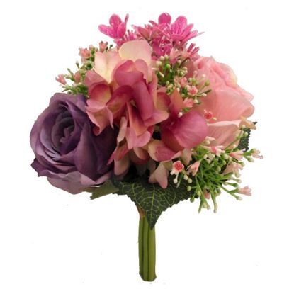 Picture of 28cm ROSE AND HYDRANGEA BUNDLE (9 STEMS) PINK/CREAM/LILAC