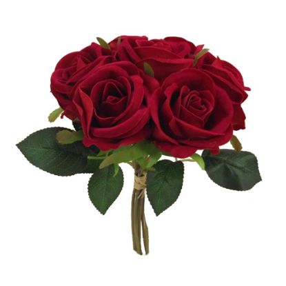 Picture of 25cm VELVET TOUCH OPEN ROSE BUNDLE (7 STEMS) RED