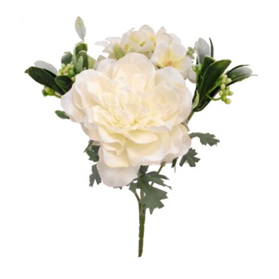 Picture of 25cm PEONY AND HYDRANGEA BUSH WITH BERRIES AND FOLIAGE IVORY