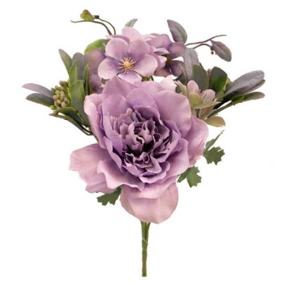 Picture of 25cm PEONY AND HYDRANGEA BUSH WITH BERRIES AND FOLIAGE LAVENDER