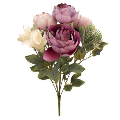 Picture of 43cm PEONY AND LILY MIXED BUSH WITH FOLIAGE MAUVE/CREAM