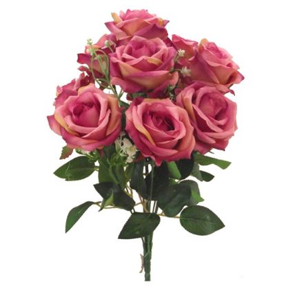 Picture of 41cm OPEN ROSE BUSH (12 HEADS) WITH GYP DARK PINK