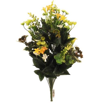 Picture of 58cm LARGE MIXED PLASTIC FLOWER BUSH WITH QUEEN ANNES LACE YELLOW/GREEN/IVORY