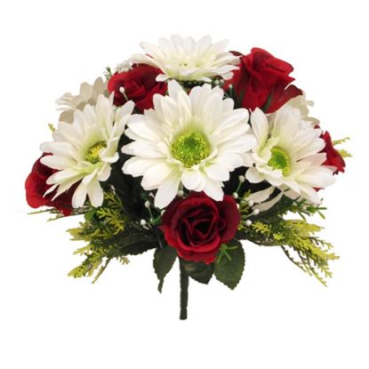 Picture of 32cm ROSEBUD AND GERBERA BUSH WITH GYP RED/IVORY