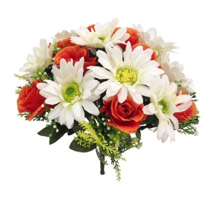 Picture of 32cm ROSEBUD AND GERBERA BUSH WITH GYP ORANGE/IVORY
