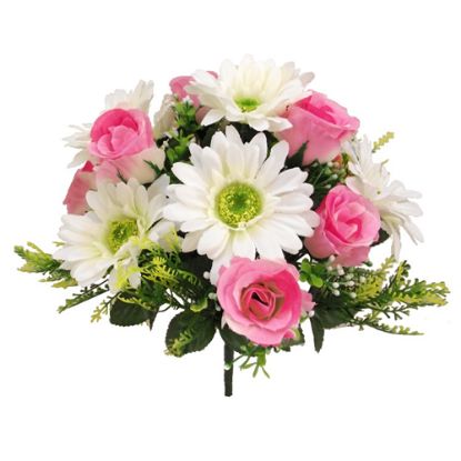 Picture of 32cm ROSEBUD AND GERBERA BUSH WITH GYP PINK/IVORY