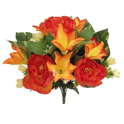 Picture of 42cm LARGE PEONY AND LILY MIXED BUSH ORANGE/YELLOW