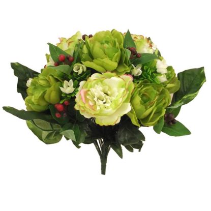 Picture of 42cm LARGE PEONY AND BERRY BUSH GREEN/IVORY