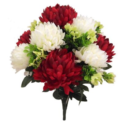 Picture of 43cm LARGE CHRYSANTHEMUM BUSH IVORY/RED/GREEN