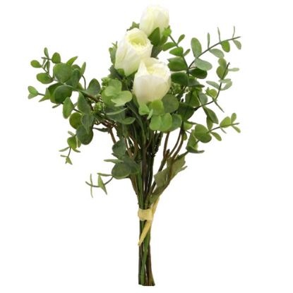 Picture of 34cm ROSE GYP AND EUCALYPTUS BUNDLE WITH FOLIAGE IVORY/GREEN