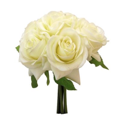 Picture of 25cm REAL TOUCH ROSE BUNDLE (6 HEADS) IVORY