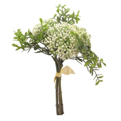 Picture of 28cm PLASTIC BERRY BUNDLE WITH FOLIAGE WHITE/GREEN