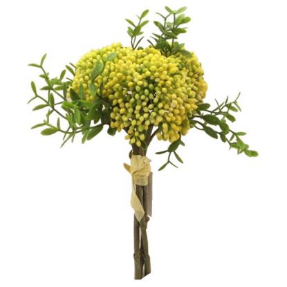 Picture of 28cm PLASTIC BERRY BUNDLE WITH FOLIAGE YELLOW/GREEN