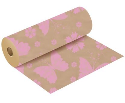 Picture of 50g KRAFT PAPER ROLL WITH POLISHED FINISH 50cm X 3kg (120metres) BUTTERFLY BABY PINK/NATURAL