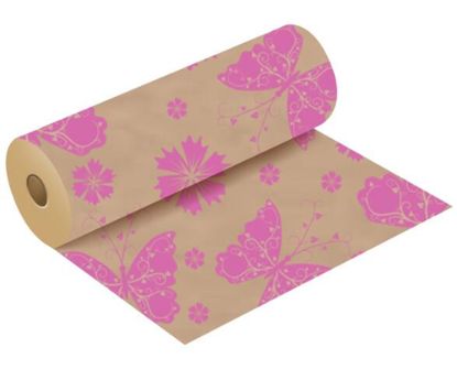 Picture of 50g KRAFT PAPER ROLL WITH POLISHED FINISH 50cm X 3kg (120metres) BUTTERFLY HOT PINK/NATURAL