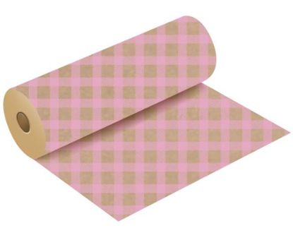 Picture of 50g KRAFT PAPER ROLL WITH POLISHED FINISH 50cm X 3kg (120metres) GINGHAM BABY PINK/NATURAL