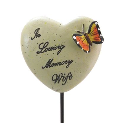 Picture of 6cm POLYRESIN HEART ON METAL STICK - IN LOVING MEMORY WIFE