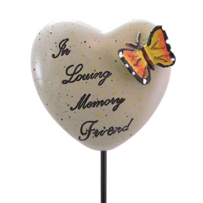 Picture of 6cm POLYRESIN HEART ON METAL STICK - IN LOVING MEMORY FRIEND