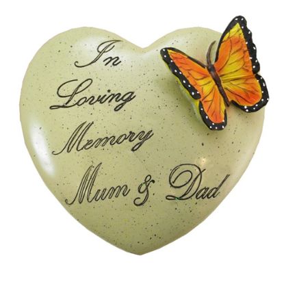 Picture of 18cm POLYRESIN HEART ON BASE - IN LOVING MEMORY MUM AND DAD