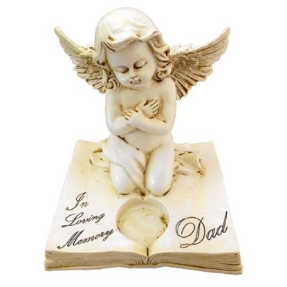 Picture of 15cm POLYRESIN CHERUB ON BASE WITH TEALIGHT HOLDER - IN LOVING MEMORY DAD