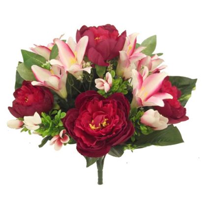 Picture of 42cm LARGE PEONY AND LILY MIXED BUSH RED/PINK