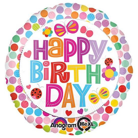 Picture of ANAGRAM 17 INCH FOIL BALLOON HAPPY BIRTHDAY - FLOWER AND LADYBIRD DOTS