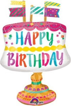 Picture of ANAGRAM 30 INCH XL FOIL BALLOON HAPPY BIRTHDAY - FANCY CAKE AND FLAGS