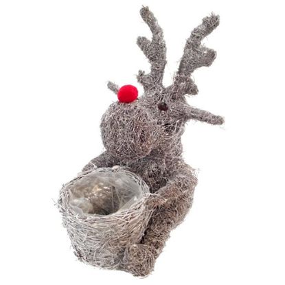 Picture of 35cm GREY SALIM SITTING REINDEER PLANTER WITH PLASTIC LINING