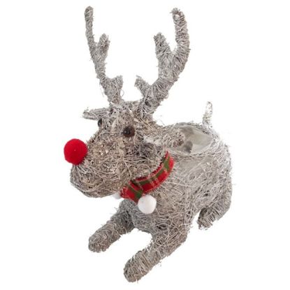 Picture of 33cm GREY SALIM SITTING REINDEER PLANTER WITH PLASTIC LINING