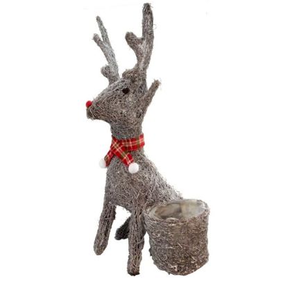 Picture of 63cm LARGE GREY SALIM SITTING REINDEER PLANTER WITH PLASTIC LINING