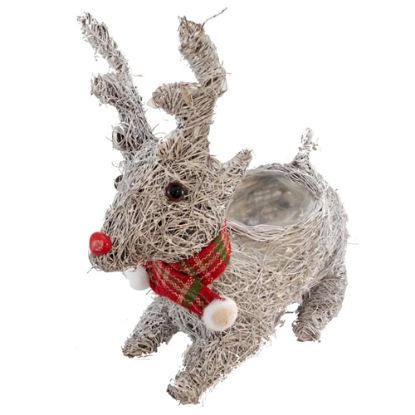 Picture of 32cm GREY SALIM SITTING REINDEER PLANTER WITH PLASTIC LINING