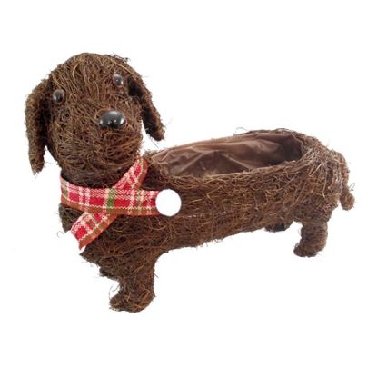 Picture of 41cm LARGE SALIM SAUSAGE DOG PLANTER WITH PLASTIC LINING BROWN