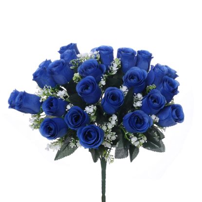 Picture of 41cm ROSEBUD BUSH (24 HEADS) WITH GYP ROYAL BLUE