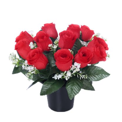 Picture of CEMETERY POT WITH ROSEBUDS AND GYP (12 HEADS) RED