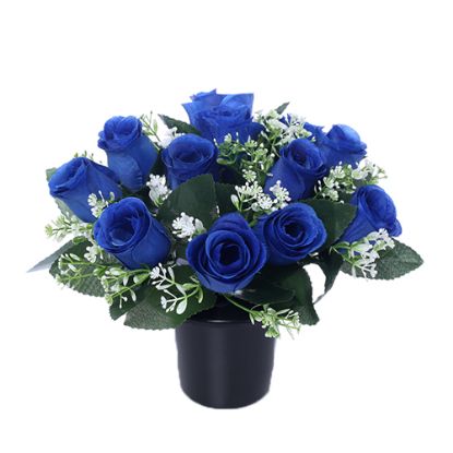Picture of CEMETERY POT WITH ROSEBUDS AND GYP (12 HEADS) ROYAL BLUE