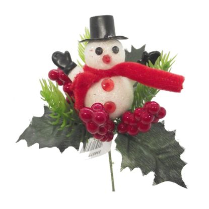 Picture of SNOWMAN PICK WITH BERRIES RED/WHITE