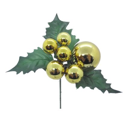 Picture of CHRISTMAS PICK WITH BAUBLES GOLD X 72pcs