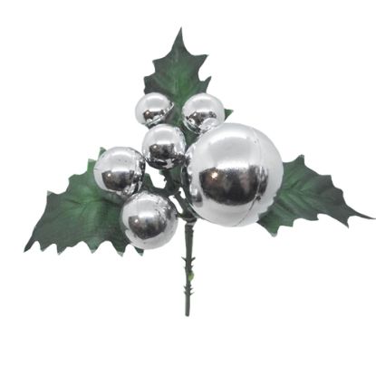 Picture of CHRISTMAS PICK WITH BAUBLES SILVER X 72pcs