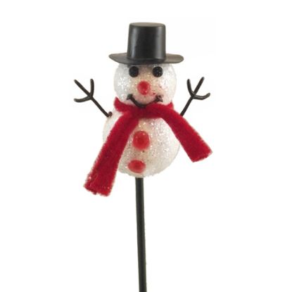 Picture of SNOWMAN PICK ON 50cm WOODEN STICK RED/WHITE X 10pcs